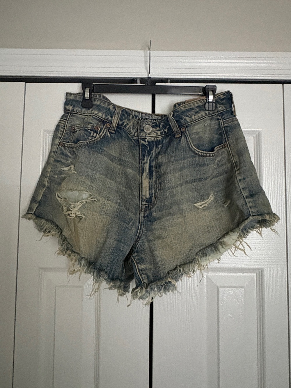 American Eagle Outfitters Washed Blue Distressed Denim Shorts